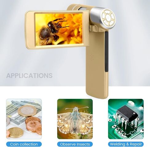 اندوستار مجهر رقمي AD203S 80-800X HDMI مع جيب بطاقة SD 32GB مجهر الكتروني للبالغين ادوات المراقبة الخارجية (ذهبي) in Kuwait