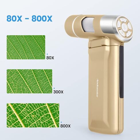 اندوستار مجهر رقمي AD203S 80-800X HDMI مع جيب بطاقة SD 32GB مجهر الكتروني للبالغين ادوات المراقبة الخارجية (ذهبي) in Kuwait