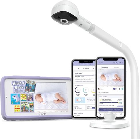 كاميرا مراقبة الأطفال الذكية المحسنة بتقنية الذكاء الاصطناعي من Hubble Connected SkyVision مع اتصال آمن، حامل لسرير الأطفال، تكبير عن بعد للإمالة، التحدث في اتجاهين، رؤية ليلية، ضوء ليلي، أصوات مهدئة، متتبع العافية، تطبيق in Kuwait