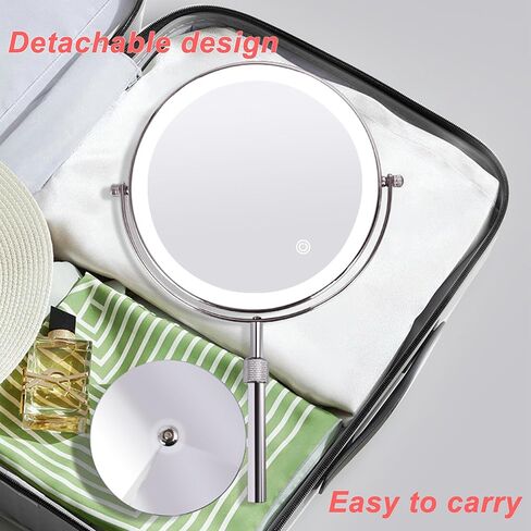 مرآة مكياج TUSHENGTU مقاس 8 بوصات مزودة بأضواء وإضاءة LED مكبرة 10x قابلة لإعادة الشحن، وتعديل دوار 360 درجة، ومرآة دوارة للزينة 3 ألوان (T840-C-10X) in Kuwait