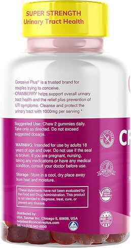 كونسيف بلس أقراص مضغ التوت البري - 1000 ملغ من فيتامينات التوت البري القوية لصحة المسالك البولية، عدد 60 قرص غامي، كمية تكفي 30 يومًا in Kuwait