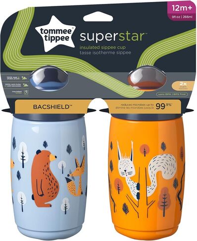Tommee Tippee Superstar Insulated Toddler Sippy Cup, INTELLIVALVE 100% Leak-Proof & Shake-Proof | Antimicrobial Technology (9oz, 12+ Months, 1 Count), Orange in Saudi Arabia