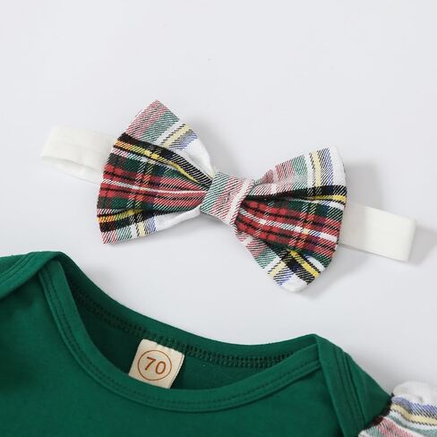 Ovmxqso Newborn Baby Girl Christmas Outfit Ruffle Ribbed Long Sleeve Romper Buffalo Snowflake Floral Pants Set Headband in Kuwait