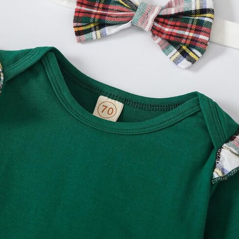 Ovmxqso Newborn Baby Girl Christmas Outfit Ruffle Ribbed Long Sleeve Romper Buffalo Snowflake Floral Pants Set Headband in Kuwait