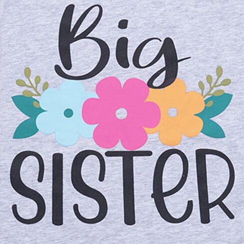 Girls Matching Clothes Little Big Sister Short Sleeve Floral Printed T-shirt Top for Baby Toddler Girls Aged 0-18M to 1-6Yrs in Kuwait
