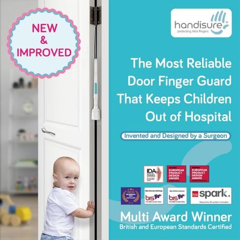 Handisure باب أمان باب الأطفال. آلية أوتوماتيكية، سلامة جانبية للمفصلات والقفل، موثوقة، جوائز متعددة وفريدة من نوعها، سدادة باب للأطفال. سهل التركيب والبناء حتى آخر واقي للأصابع للباب in Kuwait