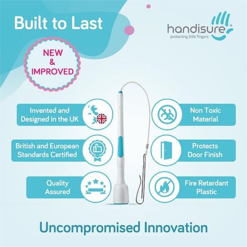 Handisure باب أمان باب الأطفال. آلية أوتوماتيكية، سلامة جانبية للمفصلات والقفل، موثوقة، جوائز متعددة وفريدة من نوعها، سدادة باب للأطفال. سهل التركيب والبناء حتى آخر واقي للأصابع للباب in Kuwait