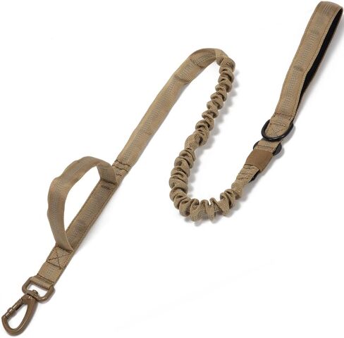 مقود بنجي للكلاب شديدة التحمل من كوباتيس للكلاب المتوسطة والكبيرة، مقود تدريب للكلاب بمقبضين، بدون سحب لامتصاص الصدمات مع مشبك مقعد السيارة (كاكي، 4 أقدام) in Kuwait