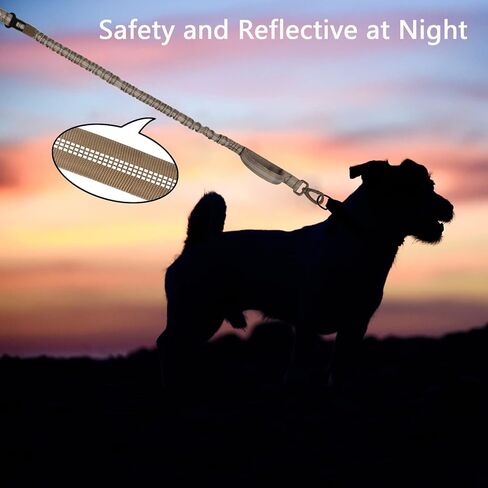 مقود بنجي للكلاب شديدة التحمل من كوباتيس للكلاب المتوسطة والكبيرة، مقود تدريب للكلاب بمقبضين، بدون سحب لامتصاص الصدمات مع مشبك مقعد السيارة (كاكي، 4 أقدام) in Kuwait