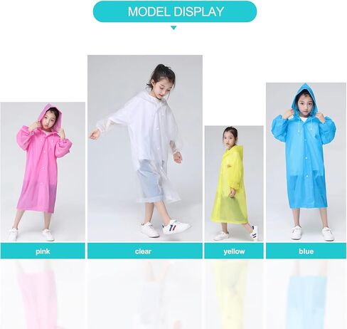 مافيك معاطف مطر قابلة لاعادة الاستخدام للاطفال من 4 قطع بـ4 الوان، معطف مطر للاولاد والبنات بالوان متنوعة، جاكيت مطر مقاوم للماء من مادة ايفا مع غطاء للراس واكمام واربطة للاطفال من الجنسين، معطف واق in Kuwait