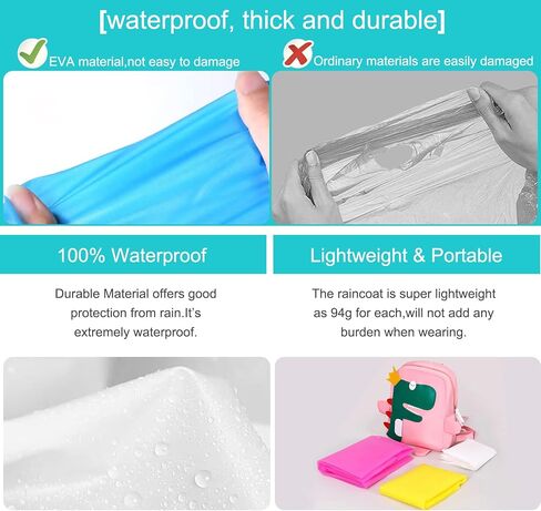 مافيك معاطف مطر قابلة لاعادة الاستخدام للاطفال من 4 قطع بـ4 الوان، معطف مطر للاولاد والبنات بالوان متنوعة، جاكيت مطر مقاوم للماء من مادة ايفا مع غطاء للراس واكمام واربطة للاطفال من الجنسين، معطف واق in Kuwait