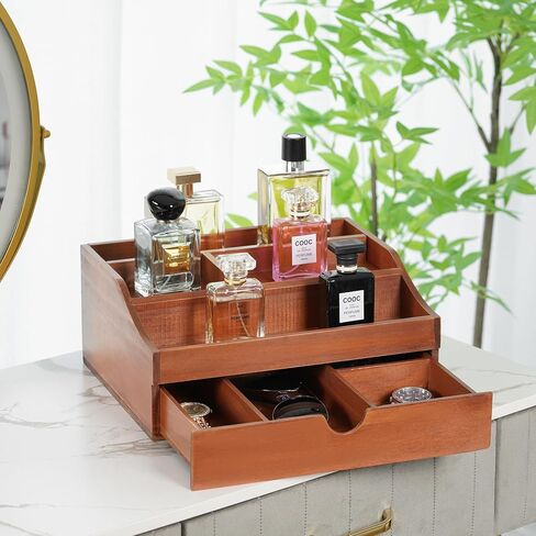 منظم الكولونيا الخشبي WPKLTMZ للرجال رف عرض مرتفع بثلاثة طبقات مع تخزين درج وحجرة مخفية، حامل كولونيا للديكور - فكرة هدية رائعة in Kuwait