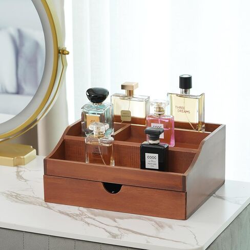 منظم الكولونيا الخشبي WPKLTMZ للرجال رف عرض مرتفع بثلاثة طبقات مع تخزين درج وحجرة مخفية، حامل كولونيا للديكور - فكرة هدية رائعة in Kuwait