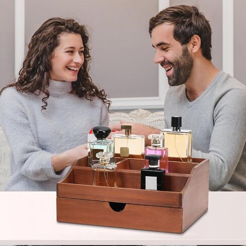 منظم الكولونيا الخشبي WPKLTMZ للرجال رف عرض مرتفع بثلاثة طبقات مع تخزين درج وحجرة مخفية، حامل كولونيا للديكور - فكرة هدية رائعة in Kuwait