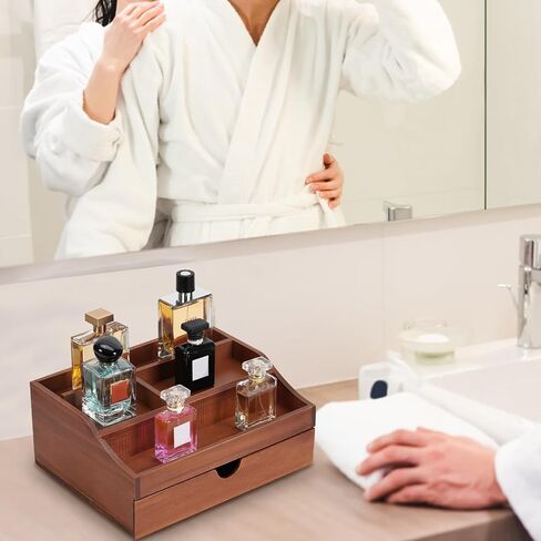 منظم الكولونيا الخشبي WPKLTMZ للرجال رف عرض مرتفع بثلاثة طبقات مع تخزين درج وحجرة مخفية، حامل كولونيا للديكور - فكرة هدية رائعة in Kuwait