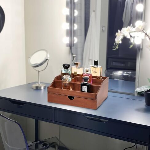 منظم الكولونيا الخشبي WPKLTMZ للرجال رف عرض مرتفع بثلاثة طبقات مع تخزين درج وحجرة مخفية، حامل كولونيا للديكور - فكرة هدية رائعة in Kuwait