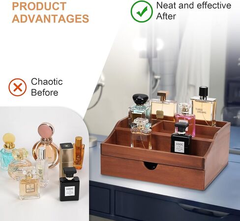 منظم الكولونيا الخشبي WPKLTMZ للرجال رف عرض مرتفع بثلاثة طبقات مع تخزين درج وحجرة مخفية، حامل كولونيا للديكور - فكرة هدية رائعة in Kuwait