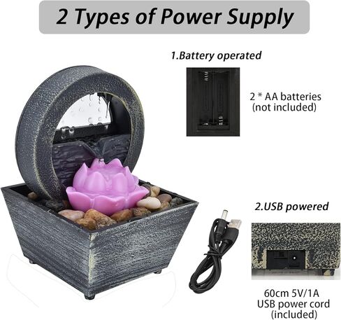 نافورة مياه صغيرة توضع على سطح الطاولة للاماكن الداخلية، شلال فينغ شوي زين للتأمل مع ديكور لوتس وصخور نهر طبيعية، للاسترخاء في المنزل والمكتب وغرفة النوم وغرفة المعيشة او الحمام in Kuwait