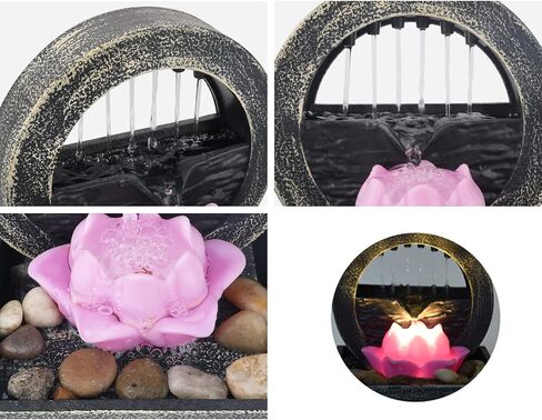 نافورة مياه صغيرة توضع على سطح الطاولة للاماكن الداخلية، شلال فينغ شوي زين للتأمل مع ديكور لوتس وصخور نهر طبيعية، للاسترخاء في المنزل والمكتب وغرفة النوم وغرفة المعيشة او الحمام in Kuwait