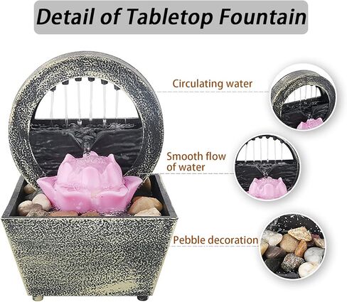 نافورة مياه صغيرة توضع على سطح الطاولة للاماكن الداخلية، شلال فينغ شوي زين للتأمل مع ديكور لوتس وصخور نهر طبيعية، للاسترخاء في المنزل والمكتب وغرفة النوم وغرفة المعيشة او الحمام in Kuwait