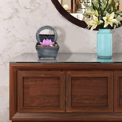 نافورة مياه صغيرة توضع على سطح الطاولة للاماكن الداخلية، شلال فينغ شوي زين للتأمل مع ديكور لوتس وصخور نهر طبيعية، للاسترخاء في المنزل والمكتب وغرفة النوم وغرفة المعيشة او الحمام in Kuwait