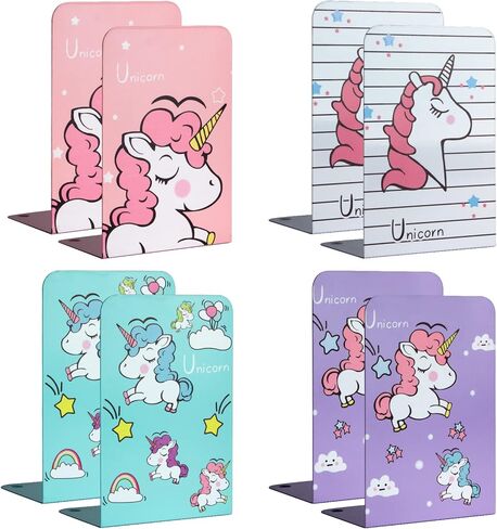 8 قطع من دفاتر zyners، دفاتر معدنية للأرفف، شديدة التحمل غير قابلة للانزلاق، نهايات كتب لطيفة على شكل وحيد القرن للأطفال والفتيات والأطفال (5.3 × 4 × 7.5 بوصة) in Kuwait