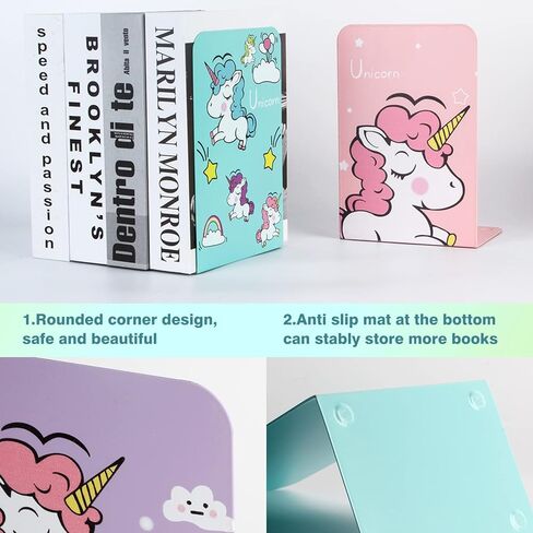 8 قطع من دفاتر zyners، دفاتر معدنية للأرفف، شديدة التحمل غير قابلة للانزلاق، نهايات كتب لطيفة على شكل وحيد القرن للأطفال والفتيات والأطفال (5.3 × 4 × 7.5 بوصة) in Kuwait