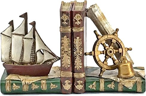 Bellaa 24247 Pirate Ship Bookends Captain Sailboat Crew Sailor Nautical Coastal Home Decor Art Statues Book Ends Shelves Stoppers Holder Nonskid Shelf Heavy Duty Supports Vintage Style in Saudi Arabia