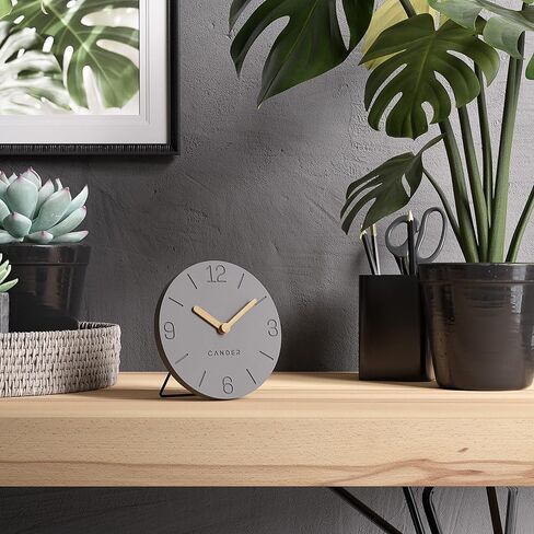 Cander Berlin MNU 2615 H Grey Table Clock Battery Operated without Ticking Noises Vintage Analogue Modern Wooden Hands MDF 15 cm in Kuwait