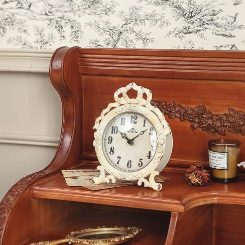 NIKKY HOME Small Table Clock Silent Non-Ticking, Shelf Desk Top Clock Battery Operated Vintage Rustic Design, Chic Home Decor for Fireplace Mantel, Desktop, Countertop, Beige in Saudi Arabia