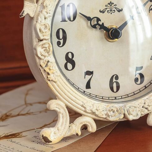 NIKKY HOME Small Table Clock Silent Non-Ticking, Shelf Desk Top Clock Battery Operated Vintage Rustic Design, Chic Home Decor for Fireplace Mantel, Desktop, Countertop, Beige in Saudi Arabia