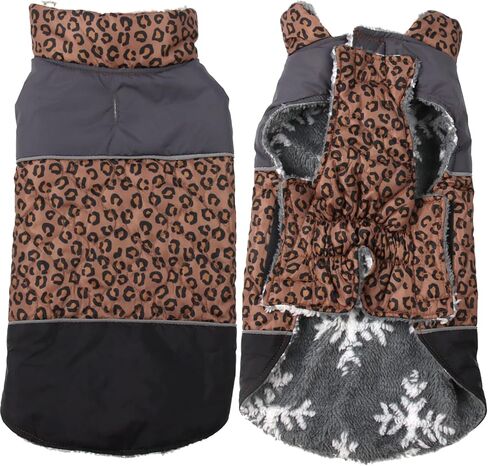 JoyDaog Fleece Lined Warm Dog Jacket for Winter Outdoor Waterproof Reflective Large Dog Coat,Leopard Print XL in Kuwait