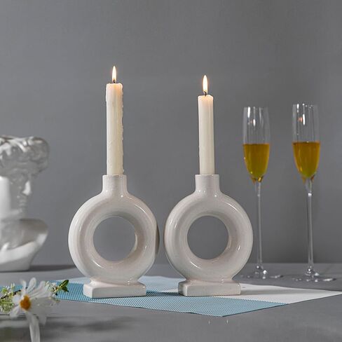 حامل عصي الشموع السيراميكي الحديث من Liotww، مجموعة محايدة من شمعدان مستدق شمعدان دائري مع فتحات، لديكور المنزل في طاولة الشمال (كريمي أبيض) in Kuwait