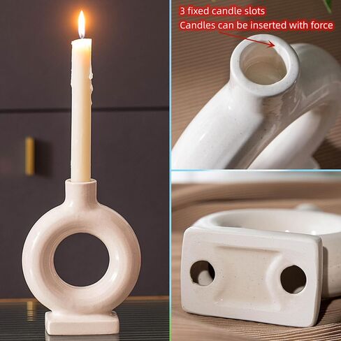 حامل عصي الشموع السيراميكي الحديث من Liotww، مجموعة محايدة من شمعدان مستدق شمعدان دائري مع فتحات، لديكور المنزل في طاولة الشمال (كريمي أبيض) in Kuwait