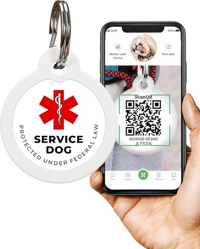 ROVERTAGS معرف كلب الخدمة QR Code Pet Tag - ESA - علامات اسم كلب خدمة الدعم العاطفي مع ملف تعريف الحيوانات الأليفة على الإنترنت (ESA، L) in Kuwait