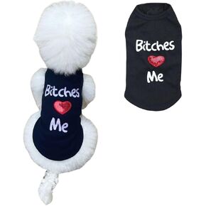 Pet Clothes, Bitches Love Me Printed T-Shirt Small Dogs Vest Costume Summer Cute Puppy Sleeveless Clothes Apparel (XS, Blue) in Kuwait