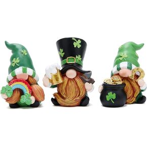 Hodao 3 PCS St Patricks Day Gnome Decorations Beard Elf for St Patricks Day Decor Home Table Ornament Decor Dwarf Figurines for St. Patricks Day Gifts Green Irish Handmade Gnome Decorations