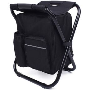 inbesk Mudder Outdoor Camping Chair with Cooler Bag, Folding Backpack Chair with Insulated Picnic Bag and Storage Pockets, Hiking Hunting Fishing Seat for Beach Travel (Black) in Kuwait