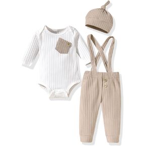 Unutiylo Baby Boy Clothes Infant Long Sleeve Romper Suspender Pants Baby Overall Fall Winter Outfits Set