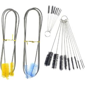 19Pcs Aquarium Filter Brush Nylon Tube Brush Set Flexible Double-Ended Hose Brush with Stainless Steel Long Tube Cleaning Brush for Fish Tank Home Kitchen