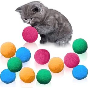 Meric Pompom Furry Cat Toy Balls, Lots of Toys for Lots of Fun, Get Your Flabby Tabby Moving, Keep Kittens from Shredding Books, Clothes, and Toes, Kitties Love to Fetch, Soft On Paws, 12 Toys in Kuwait