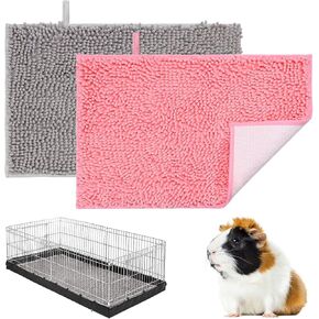 PStarDMoon Guinea Pig Cage Accessories, Guinea Pig Cage Liners, Comfortable, Chenille Fleece Guinea Pig Pee Pad, Washable & Waterproof for Small Animals Rabbit Hamster Rat (24x16, Pink+Grey) in Kuwait