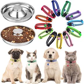 2 Pcs Puppy Bowl with 12 Pcs Puppy Collars Puppy Feeding Bowls Adjustable Puppy Whelping Collars Newborn Puppy Supplies Dog Whelping Kit Dog Bell Collar Puppy Litter Bowls Puppy ID Collars for Puppies in Kuwait