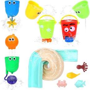 Bath Toys for Toddlers 1-3 Years Old, Bathtub Toy for Kids 3-4-5 Age,Water Bath Tub Toys with Water Slide &Marine Organism and Lovely Cups,14 Pcs Baby Bath Toys for Boys and Girls Gift in Kuwait