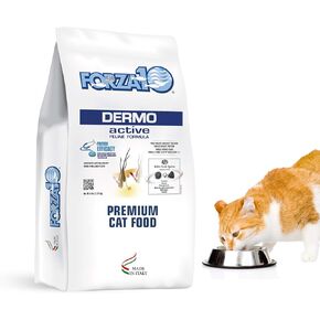 Forza10 Active Dermo Support Diet طعام جاف للقطط، طعام جاف للقطط الحساسة للمعدة والجلد للقطط البالغة، طعام القطط بنكهة السمك للبشرة، أوميغا 3 و6 للبشرة الصحية والمعطف، حقيبة بوزن 4 رطل in Kuwait