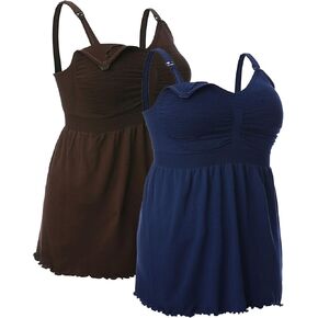 iloveSIA Women's Plus Size Nursing Tank Tops Maternity Breastfeeding with Padded Bra Cami Shirt Pack of 2