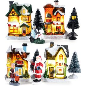 ايليكلاند مجموعات قرية الكريسماس مكونة من 12 قطعة، منازل قرية الكريسماس مع زجاجة وفرشاة واشجار، تماثيل الكريسماس الصغيرة، اكسسوارات قرية الكريسماس لتزيين المنزل والكريسماس in Kuwait