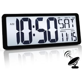 TXL Atomic Clock with Backlight, 14.2" Large Digital Wall Clock Battery Operated, Digital Clock Large Display with Day, Date & Temperature, Large Wall Clock for Bedroom, Livingroom, Office in Kuwait