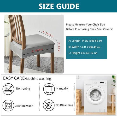 KRFOONN Waterproof Dining Chair Seat Covers PU Leather Kitchen Chair Covers Removable Upholstered Chair Seat Cushion Cover Anti-Dust Chair Seat Slipcovers Protector (6PCS-Rear-Covered, 07) in Kuwait