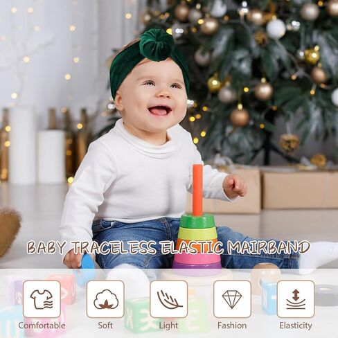 Subesty 3pcs Velvet Baby Headbands, Elastics Baby Girl Bows Classic Knot Newborn Headbands Turban Soft Wide Headwraps for Newborn Infant Toddlers (Black Red Green) in Kuwait